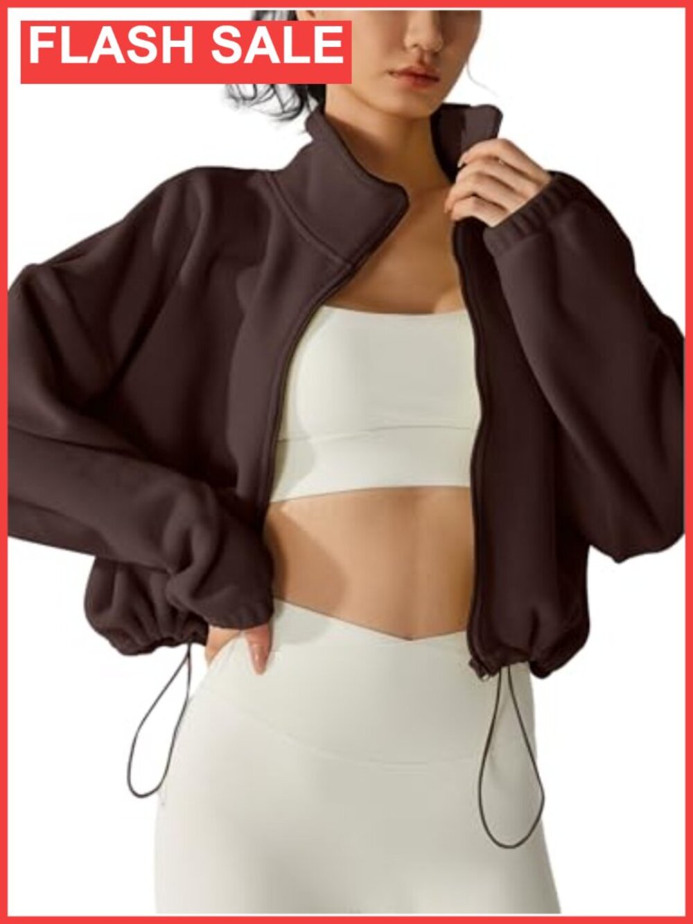 Womens Fleece Short Jacket Full Zip Sherpa Crop Coat